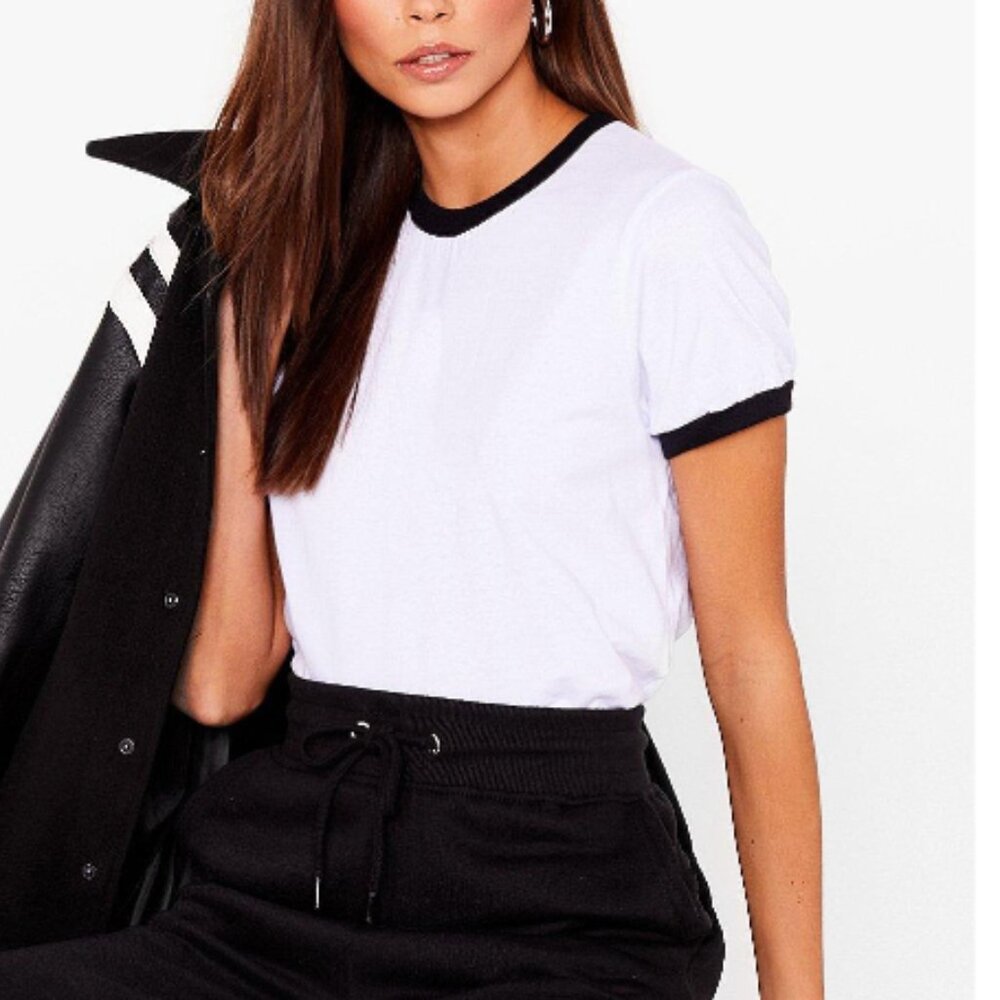 NWT Nasty Gal Ringers a Bell Contrasting Tee in White